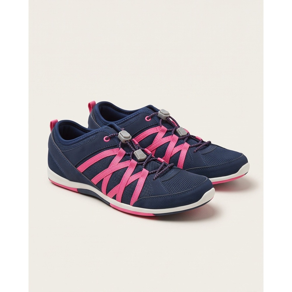Lands End Womens 8B Navy Pink Mesh Bungee Slip On Sneakers 440731